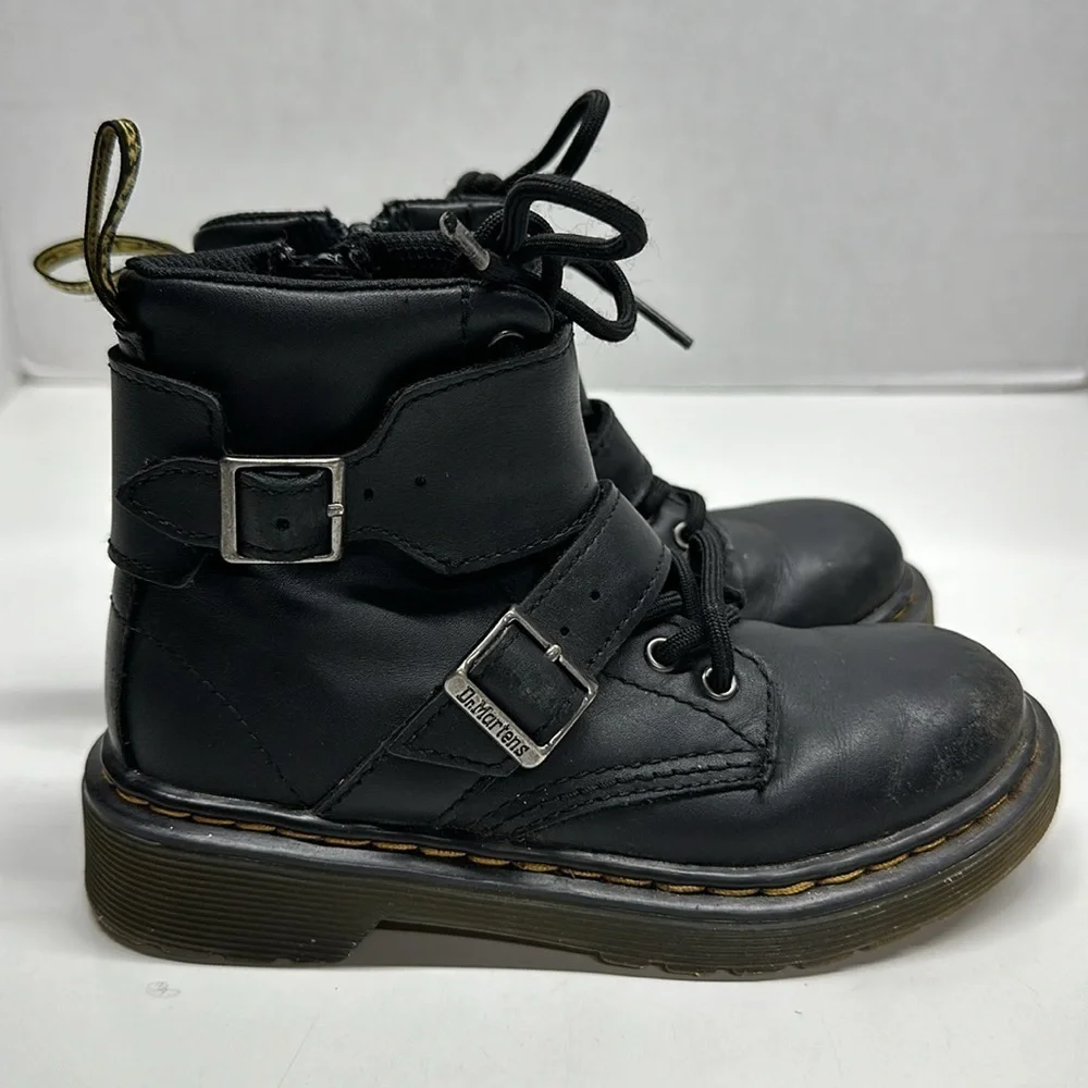 Dr Martens Joska Combat Boots Leather Lace Up Docs 1460 Black Youth Kids Size 12